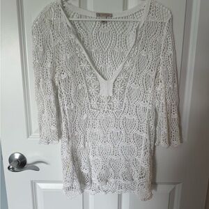 White Crochet V-Neck Top